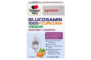 Sie sehen eine Packung Doppelherz system Glucosamin 1000 + Curcuma Vegan, Produktbild: 01 Doppelherz system Glucosamin 1000 + Curcuma Vegan, A-Nr.: 5689006 - 01