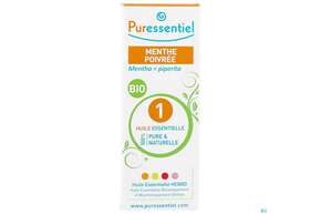 Sie sehen eine Packung Aetherische Oele Puressentiel/bio Pfefferminze 10ml, Produktbild: 01 Aetherische Oele Puressentiel/bio Pfefferminze 10ml, A-Nr.: 4934099 - 01