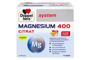 Sie sehen eine Packung Doppelherz system MAGNESIUM 400 CITRAT Trinkgranulat, Produktbild: 01 Doppelherz system MAGNESIUM 400 CITRAT Trinkgranulat, A-Nr.: 4137167 - 01