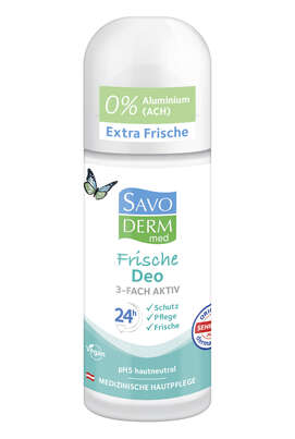 Sie sehen eine Packung Savoderm med Frische Deo Roll-On 3-Fach Aktiv 50ml, Produktbild: 01 Savoderm med Frische Deo Roll-On 3-Fach Aktiv 50ml, A-Nr.: 4448499 - 01