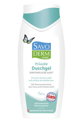 Sie sehen eine Packung Savoderm med Frische Duschgel 400ml, Produktbild: 01 Savoderm med Frische Duschgel 400ml, A-Nr.: 4448482 - 01