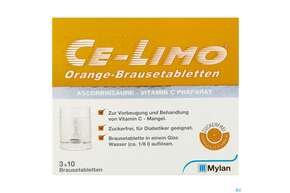 Sie sehen eine Packung Ce-limo Orange Brausetabl 3x10 30st, Produktbild: 01 Ce-limo Orange Brausetabl 3x10 30st, A-Nr.: 0064365 - 01