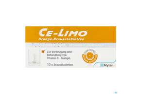 Sie sehen eine Packung Ce-limo Orange Brausetabl 10st, Produktbild: 01 Ce-limo Orange Brausetabl 10st, A-Nr.: 0064359 - 01