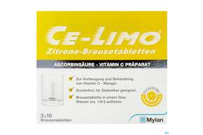 Sie sehen eine Packung Ce-limo Zitrone Brausetabl 3x10 30st, Produktbild: 01 Ce-limo Zitrone Brausetabl 3x10 30st, A-Nr.: 0010659 - 01
