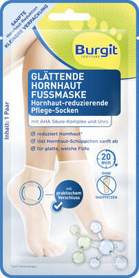 Sie sehen eine Packung Burgit Glättende Hornhaut Fußmaskensocken 1Paar, Produktbild: 01 Burgit Glättende Hornhaut Fußmaskensocken 1Paar, A-Nr.: 5671029 - 01
