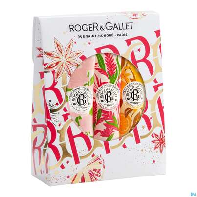 Sie sehen eine Packung Roger & Gallet Xmas/handcreams Set Gr+r+bdo Je 30ml 1st, Produktbild: 03 Roger & Gallet Xmas/handcreams Set Gr+r+bdo Je 30ml 1st, A-Nr.: 5815824 - 03