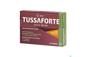 Sie sehen eine Packung Tussaforte Hustenpastillen Quick Relief Day 40st, Produktbild: 01 Tussaforte Hustenpastillen Quick Relief Day 40st, A-Nr.: 5745182 - 01