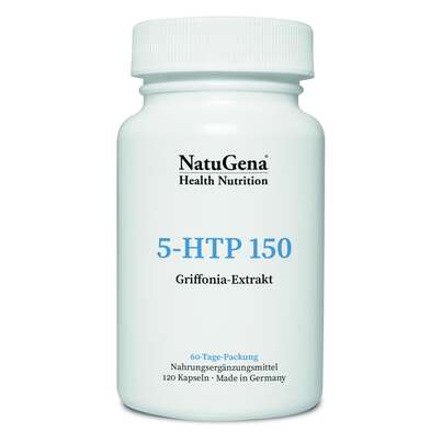 Sie sehen eine Packung NatuGena 5-HTP 150 Kapseln, Produktbild: 01 NatuGena 5-HTP 150 Kapseln, A-Nr.: 5699051 - 01
