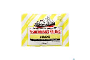 Sie sehen eine Packung Fisherman's Friend Pastillen Ohne Zucker Lemon Beutel 25g, Produktbild: 01 Fisherman's Friend Pastillen Ohne Zucker Lemon Beutel 25g, A-Nr.: 2143790 - 01