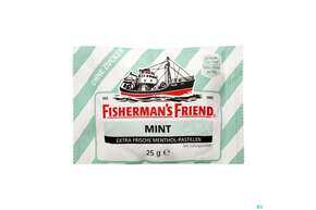 Sie sehen eine Packung Fisherman's Friend Pastillen Ohne Zucker Mint Beutel 25g, Produktbild: 01 Fisherman's Friend Pastillen Ohne Zucker Mint Beutel 25g, A-Nr.: 1365815 - 01