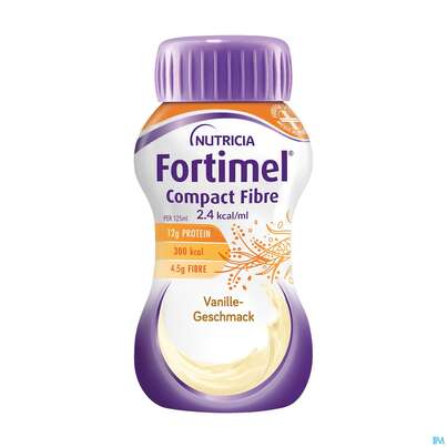 Sie sehen eine Packung Fortimel/compact/fibre 125ml Vitalflasche Vanille 24st, Produktbild: 01 Fortimel/compact/fibre 125ml Vitalflasche Vanille 24st, A-Nr.: 3797861 - 01
