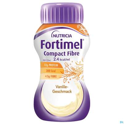 Sie sehen eine Packung Fortimel/compact/fibre 125ml Vitalflasche Vanille 24st, Produktbild: 02 Fortimel/compact/fibre 125ml Vitalflasche Vanille 24st, A-Nr.: 3797861 - 02