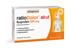 Sie sehen eine Packung ratioDolor® akut Ibuprofen 300 mg Filmtabletten, Produktbild: 01 ratioDolor® akut Ibuprofen 300 mg Filmtabletten, A-Nr.: 5536113 - 01