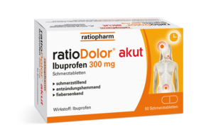 Sie sehen eine Packung ratioDolor® akut Ibuprofen 300 mg Filmtabletten, Produktbild: 01 ratioDolor® akut Ibuprofen 300 mg Filmtabletten, A-Nr.: 5536136 - 01