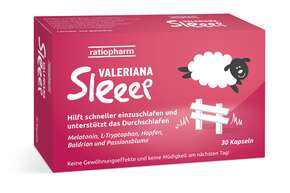 Sie sehen eine Packung Valeriana Sleeep ratiopharm®, Produktbild: 01 Valeriana Sleeep ratiopharm®, A-Nr.: 4767738 - 01
