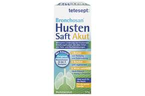 Sie sehen eine Packung tetesept Bronchosan HustenSaft Akut100ml, Produktbild: 01 tetesept Bronchosan HustenSaft Akut100ml, A-Nr.: 5388635 - 01