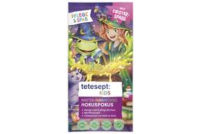 Sie sehen eine Packung tetesept Kids Knister-Farbwechsel Hokuspokus 45g, Produktbild: 01 tetesept Kids Knister-Farbwechsel Hokuspokus 45g, A-Nr.: 4405662 - 01