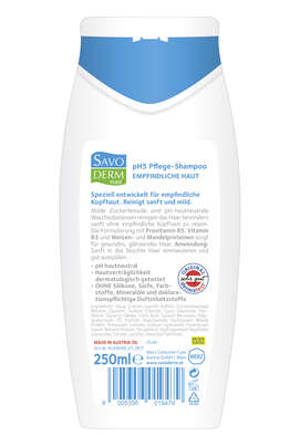 Sie sehen eine Packung Savoderm med EMPFINDLICHE HAUT pH5 Pflege-Shampoo 250ml, Produktbild: 02 Savoderm med EMPFINDLICHE HAUT pH5 Pflege-Shampoo 250ml, A-Nr.: 4364957 - 02