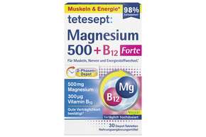Sie sehen eine Packung tetesept Magnesium 500 + B12 300µg 30St., Produktbild: 01 tetesept Magnesium 500 + B12 300µg 30St., A-Nr.: 5709358 - 01