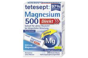 Sie sehen eine Packung tetesept Magnesium 500 direkt Stick 20 Stk., Produktbild: 01 tetesept Magnesium 500 direkt Stick 20 Stk., A-Nr.: 5664868 - 01