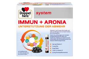 Sie sehen eine Packung Doppelherz system IMMUN + ARONIA - UNTERSTÜTZUNG DER ABWEHR, Produktbild: 01 Doppelherz system IMMUN + ARONIA - UNTERSTÜTZUNG DER ABWEHR, A-Nr.: 5678014 - 01