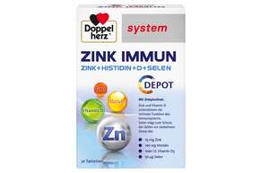 Sie sehen eine Packung Doppelherz system ZINK IMMUN DEPOT + Histidin + D + Selen, Produktbild: 01 Doppelherz system ZINK IMMUN DEPOT + Histidin + D + Selen, A-Nr.: 5677919 - 01