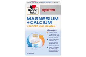 Sie sehen eine Packung Doppelherz system MAGNESIUM + CALCIUM DEPOT 2-Phasen-Effekt, Produktbild: 01 Doppelherz system MAGNESIUM + CALCIUM DEPOT 2-Phasen-Effekt, A-Nr.: 5678155 - 01