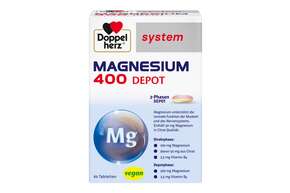 Sie sehen eine Packung Doppelherz system MAGNESIUM 400 DEPOT - 2-PHASEN DEPOT, Produktbild: 01 Doppelherz system MAGNESIUM 400 DEPOT - 2-PHASEN DEPOT, A-Nr.: 5678089 - 01