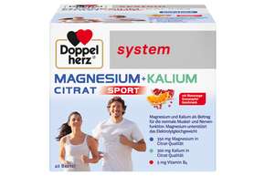 Sie sehen eine Packung Doppelherz system MAGNESIUM + KALIUM CITRAT SPORT, Produktbild: 01 Doppelherz system MAGNESIUM + KALIUM CITRAT SPORT, A-Nr.: 5762507 - 01