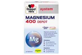 Sie sehen eine Packung Doppelherz system MAGNESIUM 400 DEPOT - 2-PHASEN DEPOT, Produktbild: 01 Doppelherz system MAGNESIUM 400 DEPOT - 2-PHASEN DEPOT, A-Nr.: 4338138 - 01