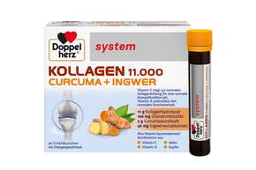 Sie sehen eine Packung Doppelherz system KOLLAGEN 11.000 CURCUMA + INGWER, Produktbild: 01 Doppelherz system KOLLAGEN 11.000 CURCUMA + INGWER, A-Nr.: 5677983 - 01