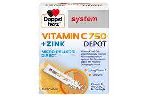 Sie sehen eine Packung Doppelherz system VITAMIN C 750 DEPOT MICRO-PELLETS DIRECT, Produktbild: 01 Doppelherz system VITAMIN C 750 DEPOT MICRO-PELLETS DIRECT, A-Nr.: 5214303 - 01