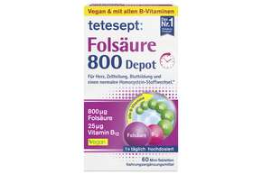 Sie sehen eine Packung tetesept Folsäure 800 Depot Mini-Filmtabletten 60 St., Produktbild: 01 tetesept Folsäure 800 Depot Mini-Filmtabletten 60 St., A-Nr.: 5075020 - 01