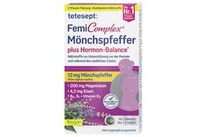 Sie sehen eine Packung tetesept Femi Complex Mönchspfeffer 60 STK, Produktbild: 01 tetesept Femi Complex Mönchspfeffer 60 STK, A-Nr.: 5967445 - 01