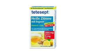 Sie sehen eine Packung tetesept Heiße Zitrone mit Ingwer zuckerfrei 10 St, Produktbild: 01 tetesept Heiße Zitrone mit Ingwer zuckerfrei 10 St, A-Nr.: 4449292 - 01
