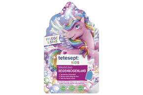 Sie sehen eine Packung Tetesept Kids Sprudelbad Regenbogenland 40g, Produktbild: 01 Tetesept Kids Sprudelbad Regenbogenland 40g, A-Nr.: 5431791 - 01