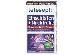 Sie sehen eine Packung Tetesept Einschlafen + Nachtruhe Depot 30ST 1,5MG, Produktbild: 01 Tetesept Einschlafen + Nachtruhe Depot 30ST 1,5MG, A-Nr.: 5830574 - 01