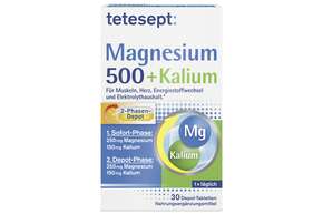 Sie sehen eine Packung tetesept Magnesium 500 + Kalium FTa 30ST, Produktbild: 01 tetesept Magnesium 500 + Kalium FTa 30ST, A-Nr.: 5074919 - 01