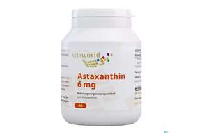Sie sehen eine Packung Astaxanthin Kapseln/vegetarisch 6mg Vita World 60st, Produktbild: 01 Astaxanthin Kapseln/vegetarisch 6mg Vita World 60st, A-Nr.: 4836095 - 01