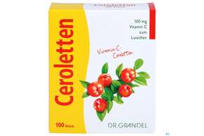 Sie sehen eine Packung Vitamin C Ceroletten Lutschtabl Dr Grandel Nr.12 100st, Produktbild: 01 Vitamin C Ceroletten Lutschtabl Dr Grandel Nr.12 100st, A-Nr.: 2680507 - 01