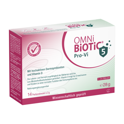 Sie sehen eine Packung OMNi-BiOTiC® Pro-Vi, 14 Sachets a 2g, Produktbild: 01 OMNi-BiOTiC® Pro-Vi, 14 Sachets a 2g, A-Nr.: 5405807 - 01