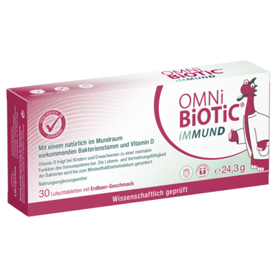 Sie sehen eine Packung OMNi-BiOTiC® iMMUND, 30 Lutschtabletten, Produktbild: 01 OMNi-BiOTiC® iMMUND, 30 Lutschtabletten, A-Nr.: 5462981 - 01