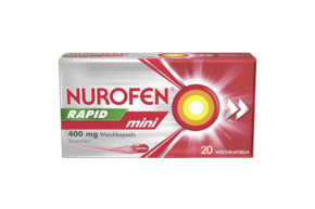 Sie sehen eine Packung NUROFEN RAPID MINI WKPS400MG, Produktbild: 01 NUROFEN RAPID MINI WKPS400MG, A-Nr.: 5535361 - 01