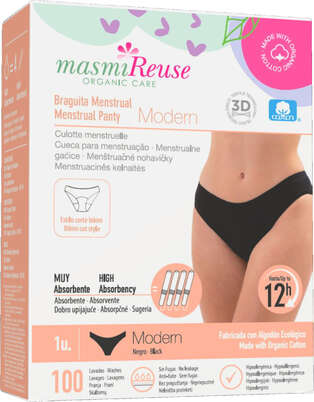 Sie sehen eine Packung Bio Periodenslip Modern Masmi Reuse - Waschbar - Größe M, Produktbild: 01 Bio Periodenslip Modern Masmi Reuse - Waschbar - Größe M, A-Nr.: 5995766 - 01