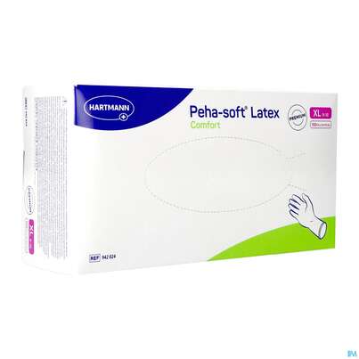 Sie sehen eine Packung Untersuchungshandschuhe Latex Unsteril Peha/soft Comfort Puderfrei Xl 100st, Produktbild: 03 Untersuchungshandschuhe Latex Unsteril Peha/soft Comfort Puderfrei Xl 100st, A-Nr.: 5890688 - 03