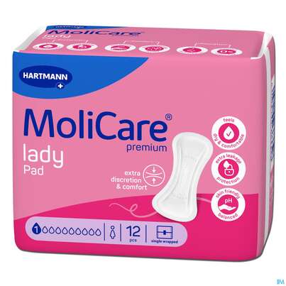 Sie sehen eine Packung Inkontinenz Molicare Premium/lady Pad Tropfen 1 P12 12st, Produktbild: 02 Inkontinenz Molicare Premium/lady Pad Tropfen 1 P12 12st, A-Nr.: 5933972 - 02