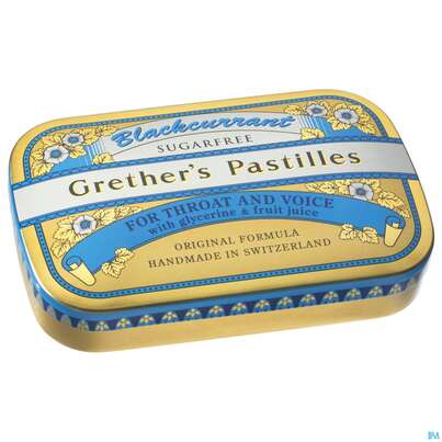 Sie sehen eine Packung Grether's Pastilles Blackcurrant Zuckerfrei 60g, Produktbild: 02 Grether's Pastilles Blackcurrant Zuckerfrei 60g, A-Nr.: 2836257 - 02