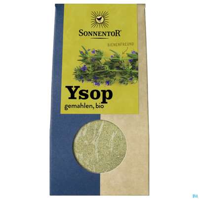 Sie sehen eine Packung Sonnentor Bio Ysop Gemahlen 00312 25g, Produktbild: 02 Sonnentor Bio Ysop Gemahlen 00312 25g, A-Nr.: 3701430 - 02