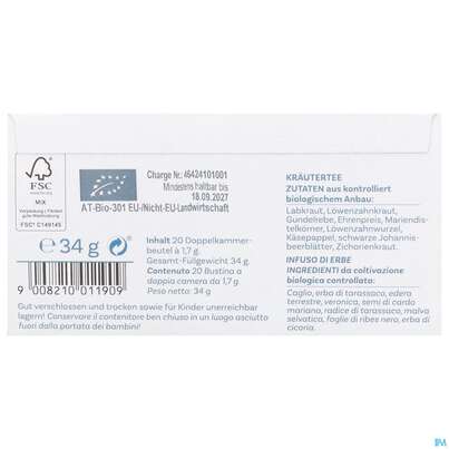 Sie sehen eine Packung Sonnenmoor Bio/tee Im Filterbeutel Leberliebchen 34g, Produktbild: 03 Sonnenmoor Bio/tee Im Filterbeutel Leberliebchen 34g, A-Nr.: 5934285 - 03