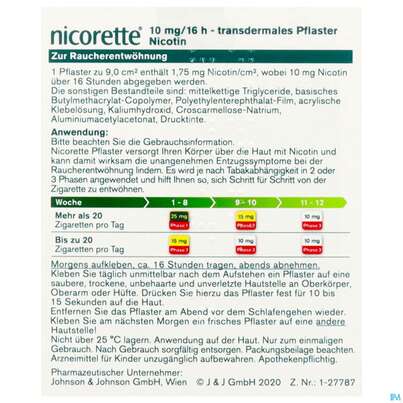 Sie sehen eine Packung Nicorette Transdermales Pflaster 10mg/16h 14st, Produktbild: 03 Nicorette Transdermales Pflaster 10mg/16h 14st, A-Nr.: 3537410 - 03